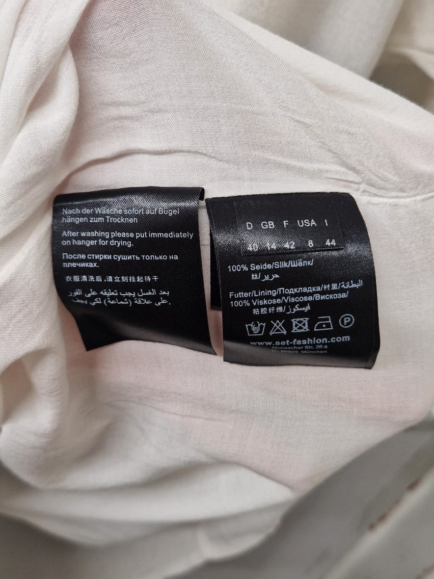 SET Blue & White Ombre Silk Smock Tunic (M) UK 10 12 EU 38 40 Cut-Out Shoulder