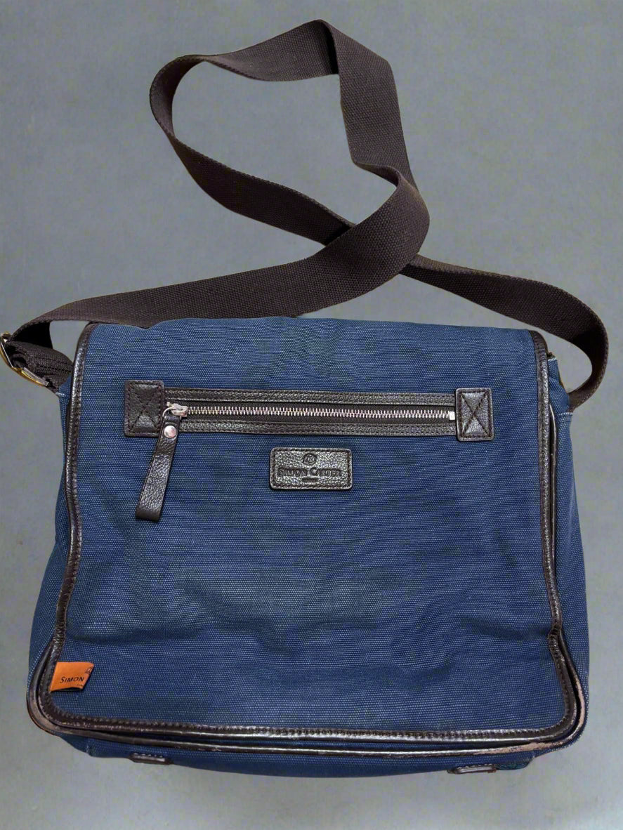 Simon Carter Blue Denim Laptop Messenger Bag