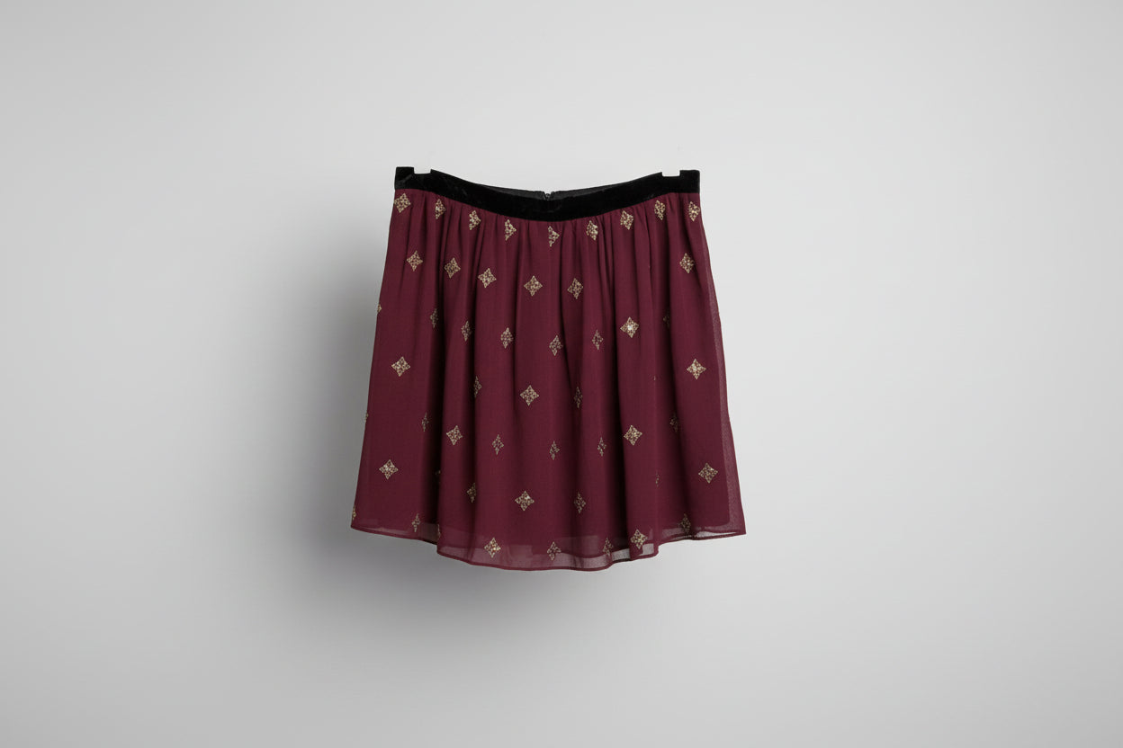 Claudie Pierlot Skirt in Aubergine and Black with gold Sequins Size 40/12