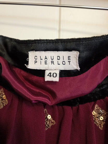 Claudie Pierlot Skirt in Aubergine and Black with gold Sequins Size 40/12