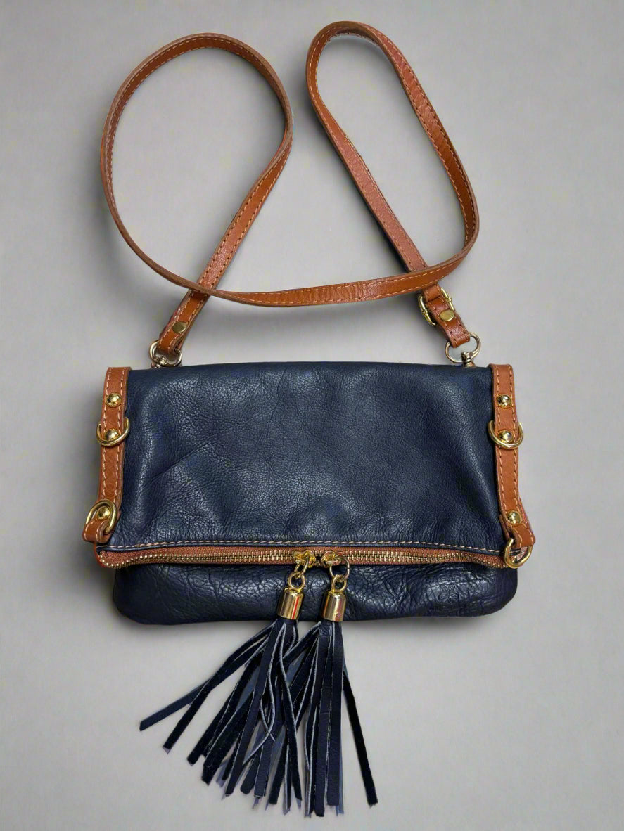 Zagara Crossbody Envelope Navy Blue Bag Gold Metalwork