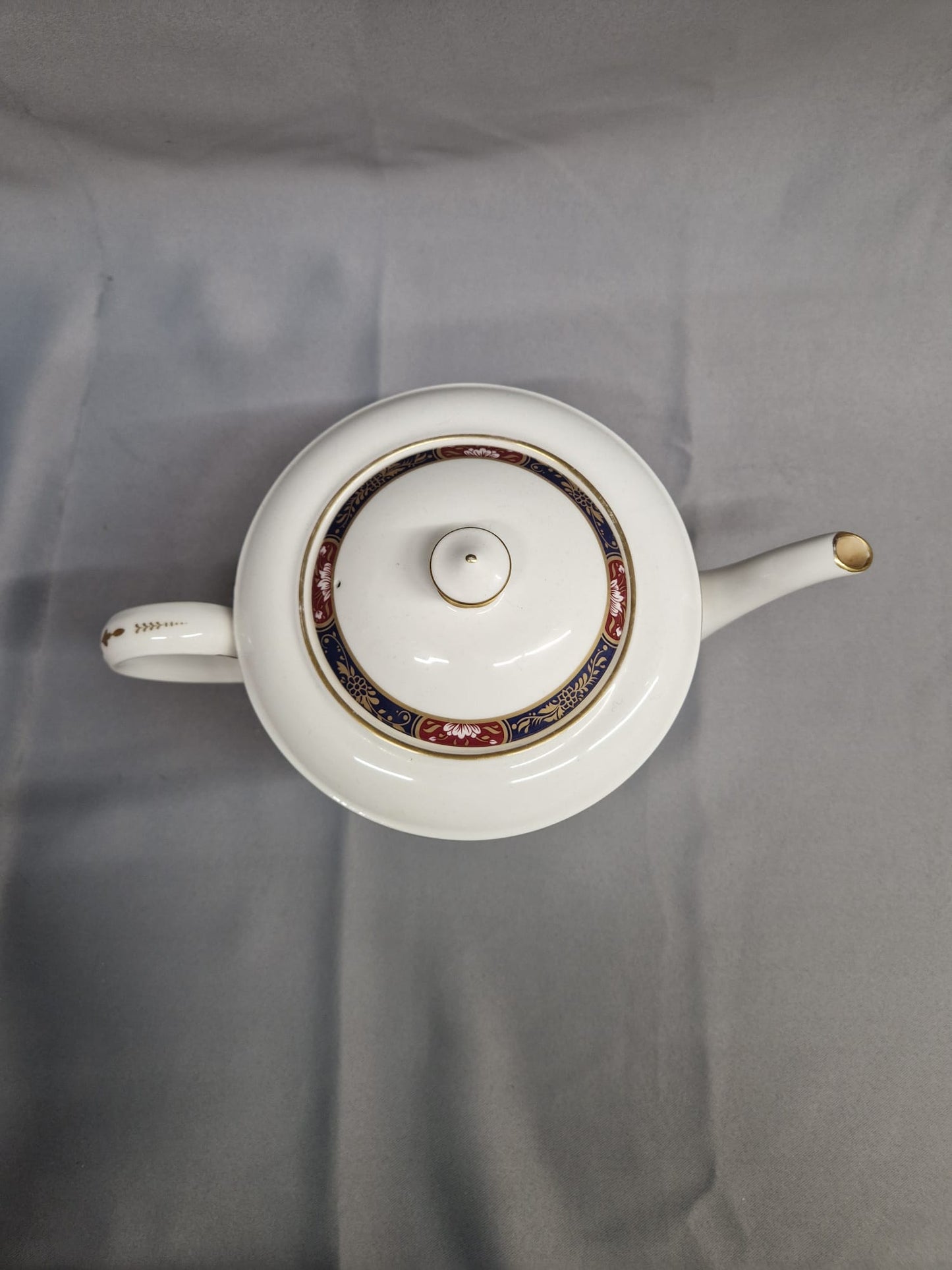 Royal Worcester White TeaPot - Prince Regent Blue & Red Printed Ceramic