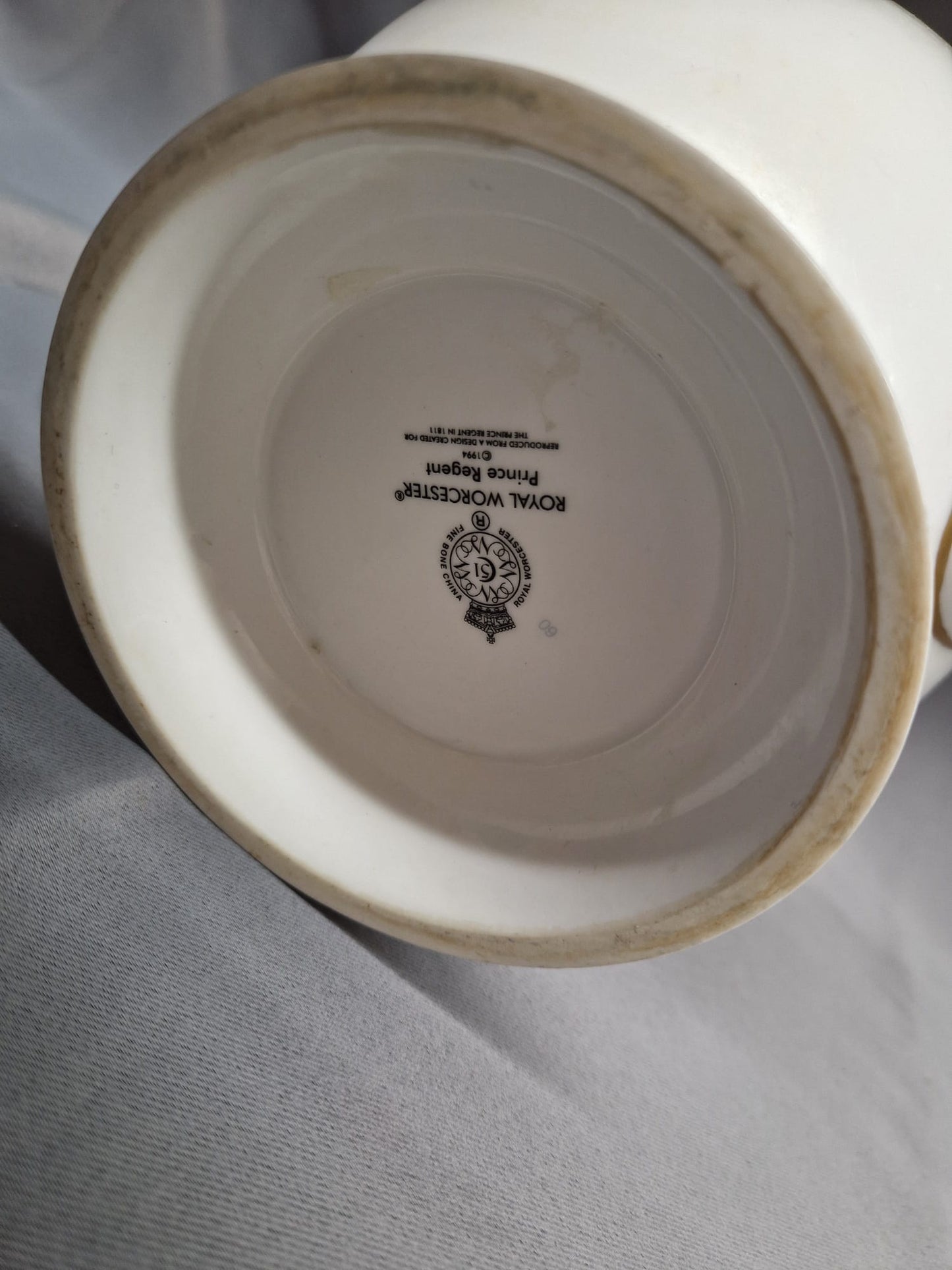 Royal Worcester White TeaPot - Prince Regent Blue & Red Printed Ceramic