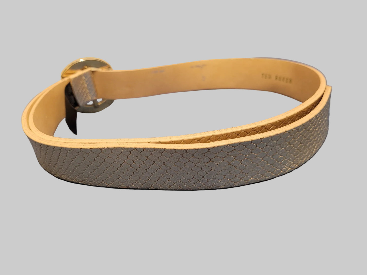 Ted Baker Pink & Gold Leather Waist-Belt - Snakeskin Print - Buckle - Good Used Condition