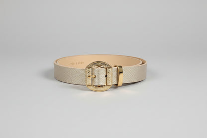 Ted Baker Pink & Gold Leather Waist-Belt - Snakeskin Print - Buckle - Good Used Condition