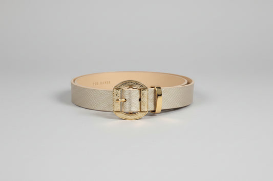 Ted Baker Pink & Gold Leather Waist-Belt - Snakeskin Print - Buckle - Good Used Condition