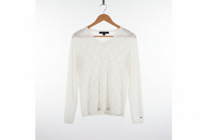 BNWT Tommy Hilfiger White Cotton Jumper (XS) UK 6 8 EU 34 36 Diamante Studded