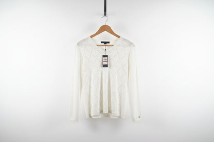 BNWT Tommy Hilfiger White Cotton Jumper (XS) UK 6 8 EU 34 36 Diamante Studded
