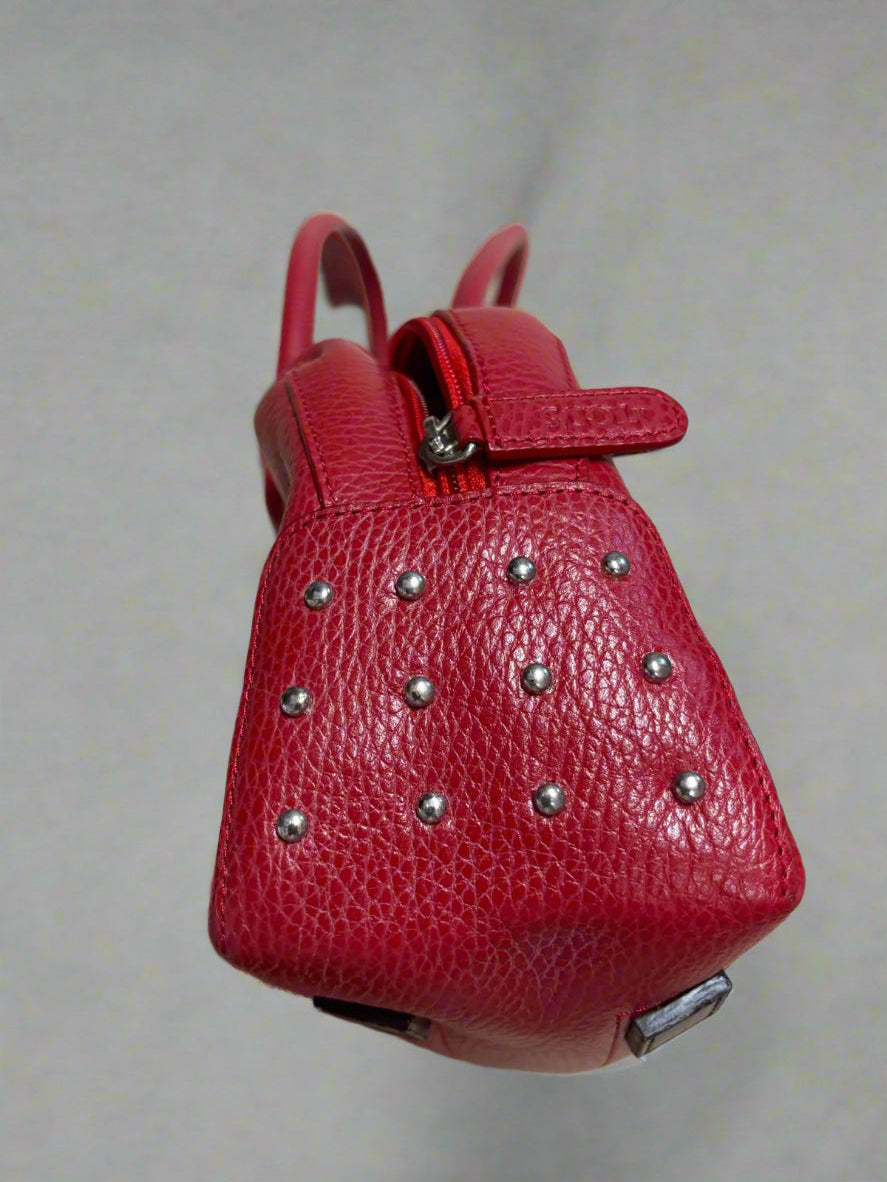 Tod's Red Leather Silver Studded Handbag