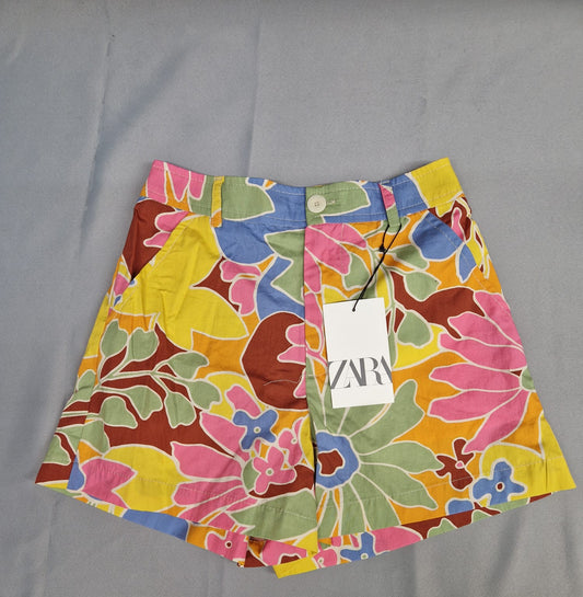 BNWT Zara Bright Floral Shorts Age 8 Year Old Girl High-Waisted Bright Summer