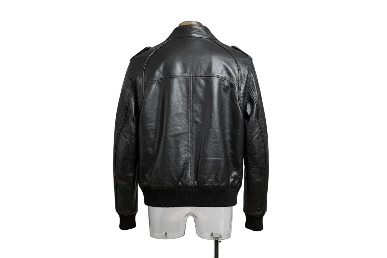 Vintage Topman Leather Black Bomber Jacket Size Medium (M) - GOOD USED CONDITION
