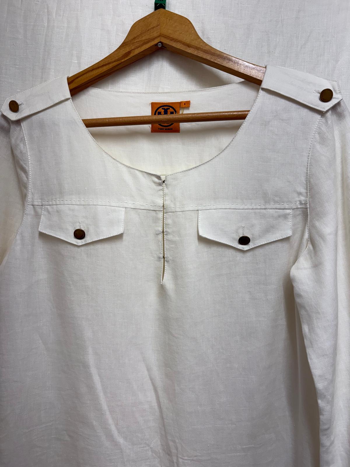 Tory Burch Cream Tunic-Style dress or top with decorative shoulder epaulettes.- UK SIZE 8