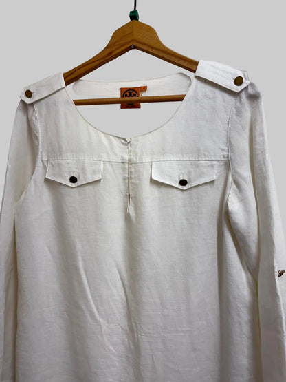 Tory Burch Cream Tunic-Style dress or top with decorative shoulder epaulettes.- UK SIZE 8