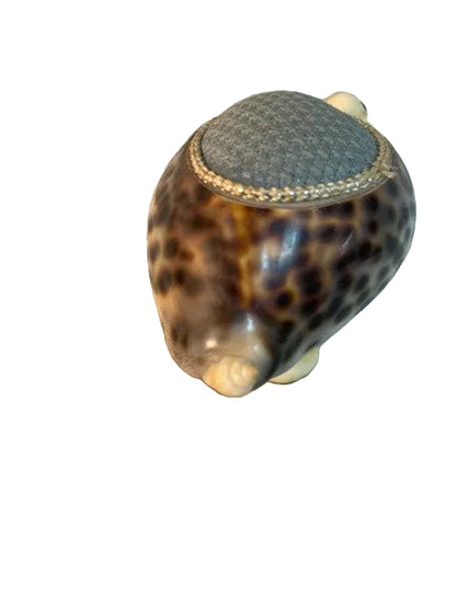 Vintage Handmade Folk Art Pin Cushion In The Style Of A Turtle - Cowrie Shell Body