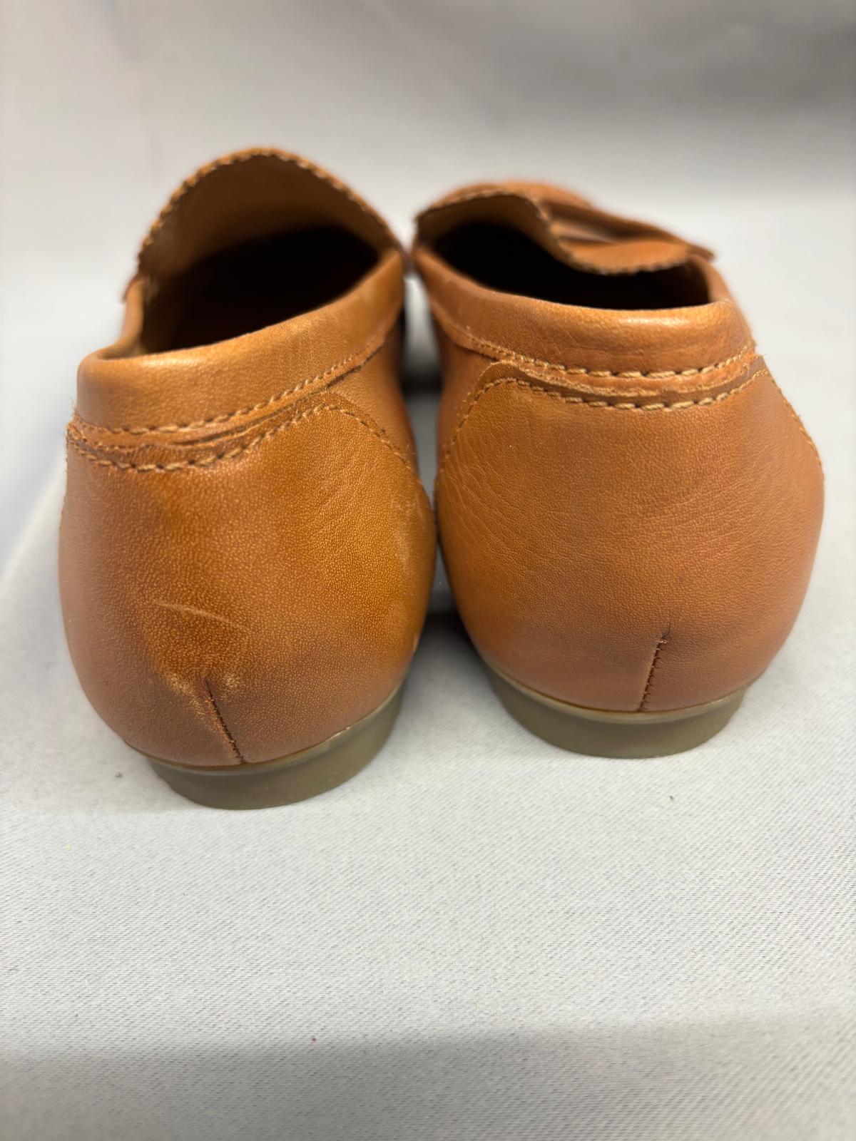 Marco Tozzi Brown Leather Loafers UK 6 EU 39 Slip-On Flats Pumps - New