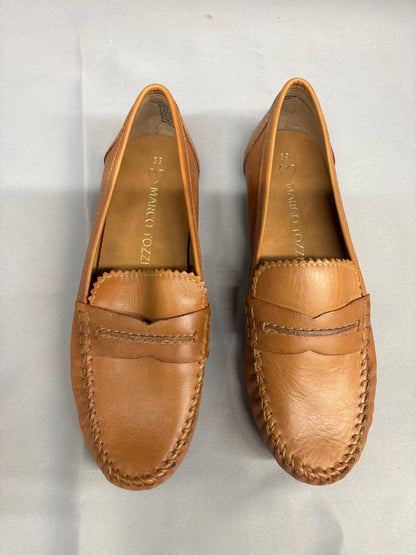 Marco Tozzi Brown Leather Loafers UK 6 EU 39 Slip-On Flats Pumps - New