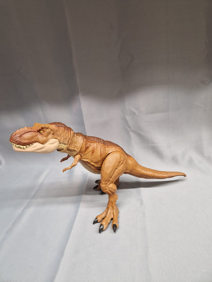 2 x Jurassic Park T-Rex Figure Jointed Moveable Toy - Brown & Green Plastic - Collectible - GOOD USED CONDITION