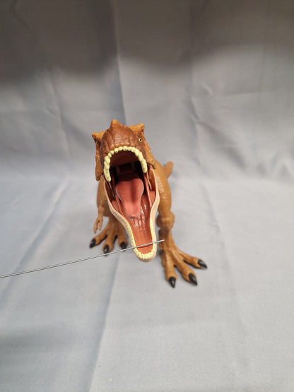 2 x Jurassic Park T-Rex Figure Jointed Moveable Toy - Brown & Green Plastic - Collectible - GOOD USED CONDITION