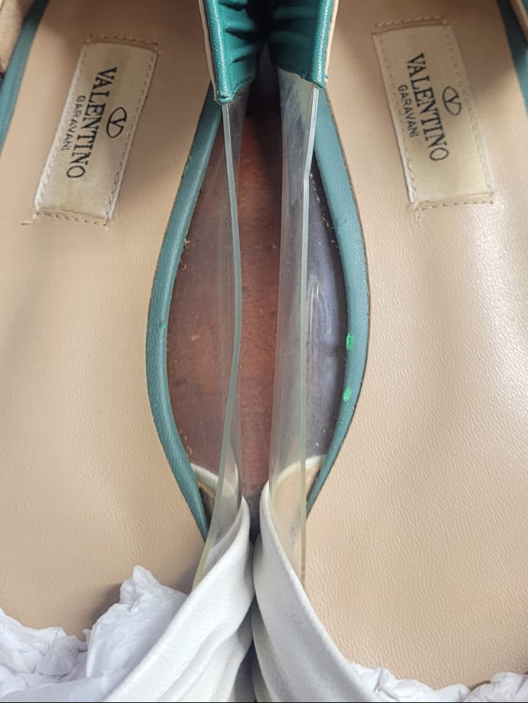 Valentino Multicolour Leather PVC Ruched Flats UK 6 EU 39 Pink White Green Pumps