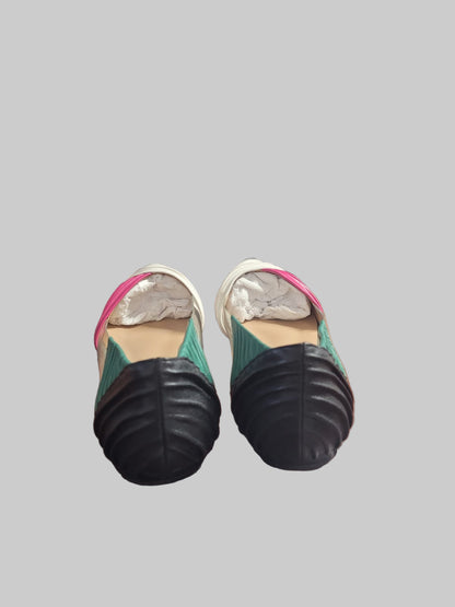 Valentino Multicolour Leather PVC Ruched Flats UK 6 EU 39 Pink White Green Pumps