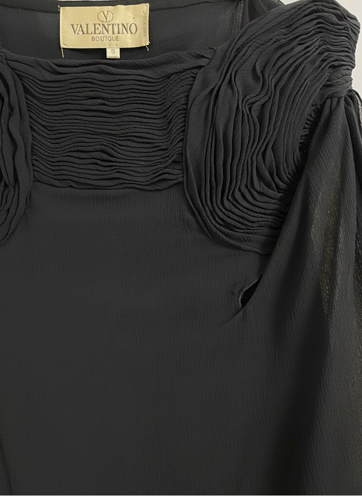 S/S 1995 Valentino Garavani Runway Navy Crepe Chiffon Pearl Ruched Mini Dress