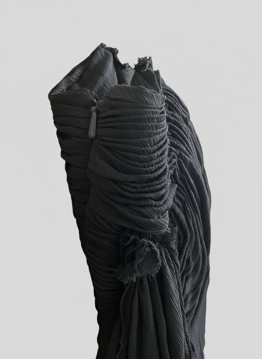 S/S 1995 Valentino Garavani Runway Navy Crepe Chiffon Pearl Ruched Mini Dress