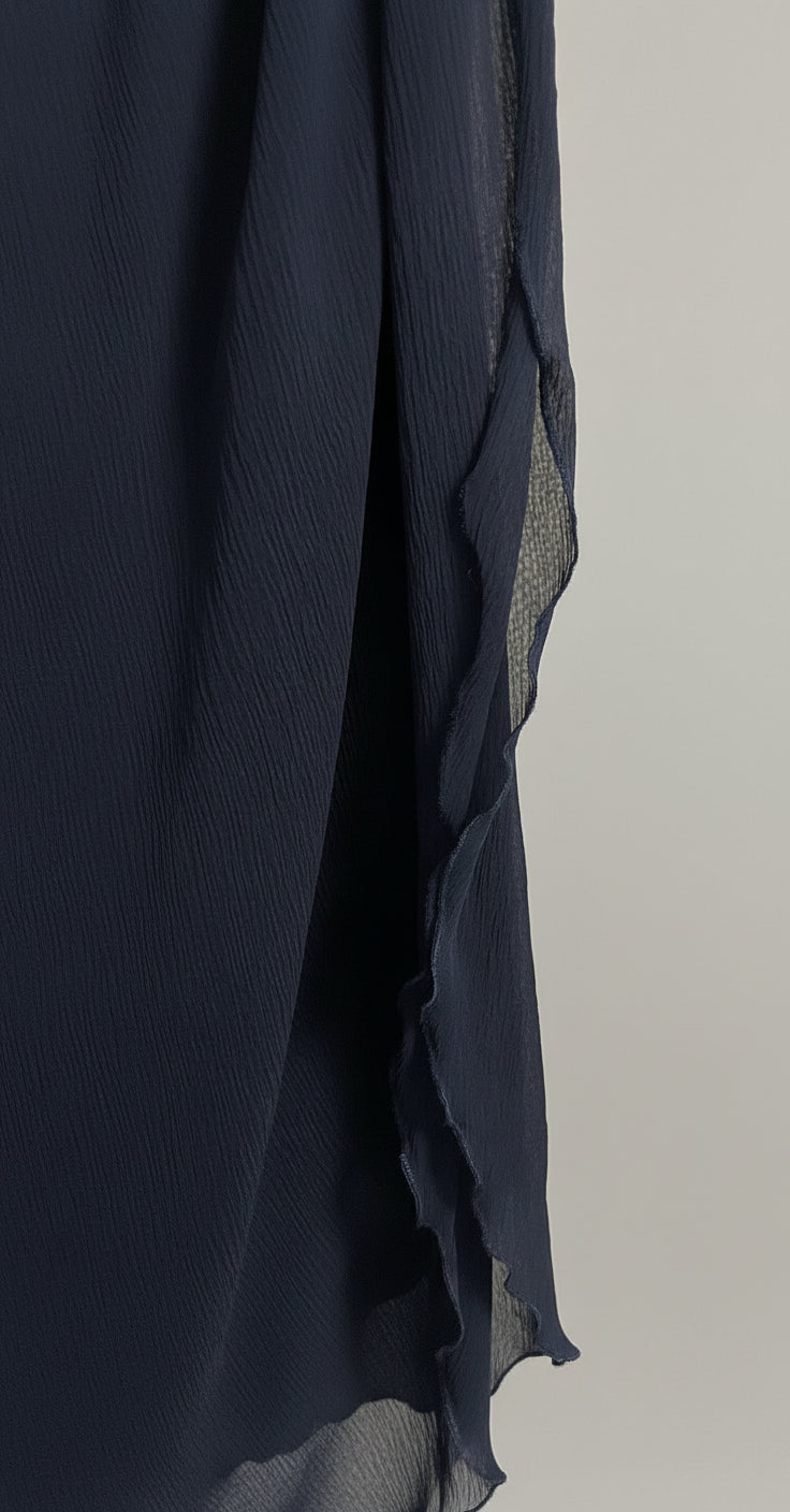 S/S 1995 Valentino Garavani Runway Navy Crepe Chiffon Pearl Ruched Mini Dress