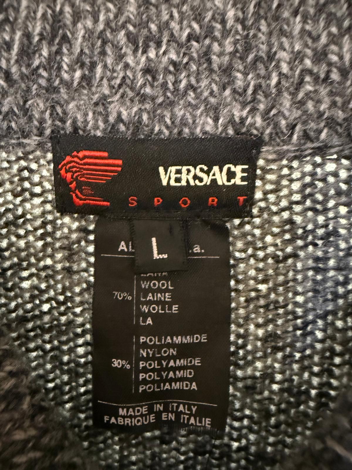 Versace Grey Knit Zipped Cardigan Jumper Size Large Vintage Wool Blend