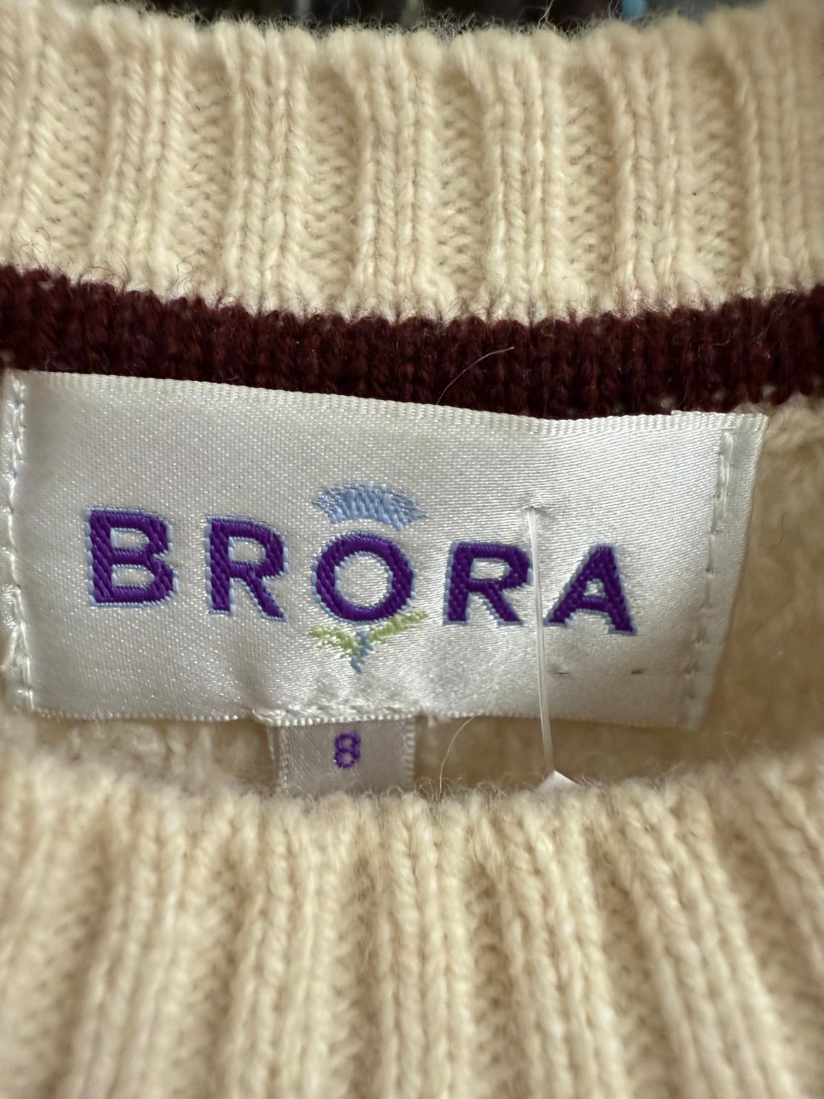 Brora Cream & Burgundy Sweater Vest Wool UK 8 EU 36