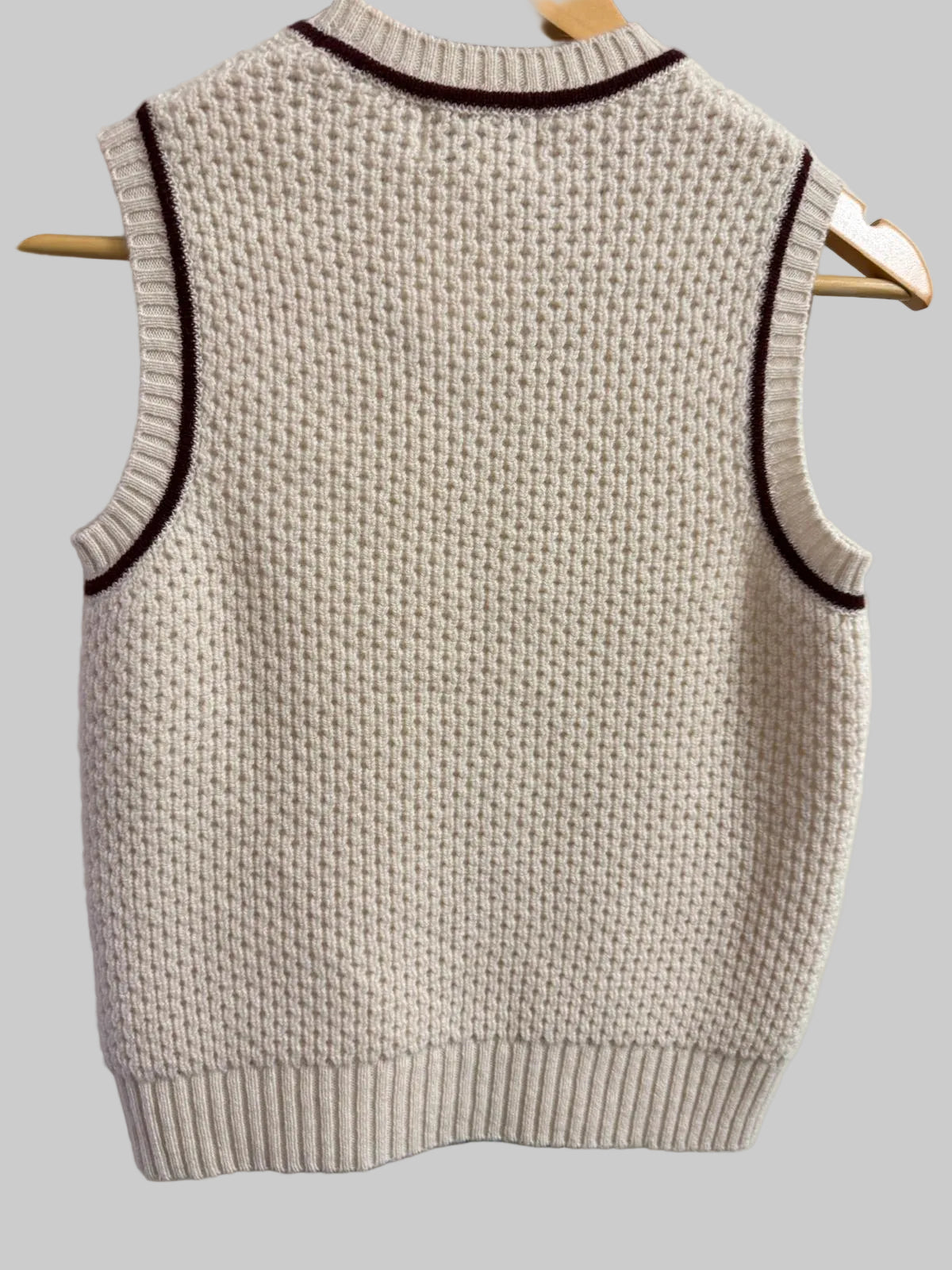 Brora Cream & Burgundy Sweater Vest Wool UK 8 EU 36