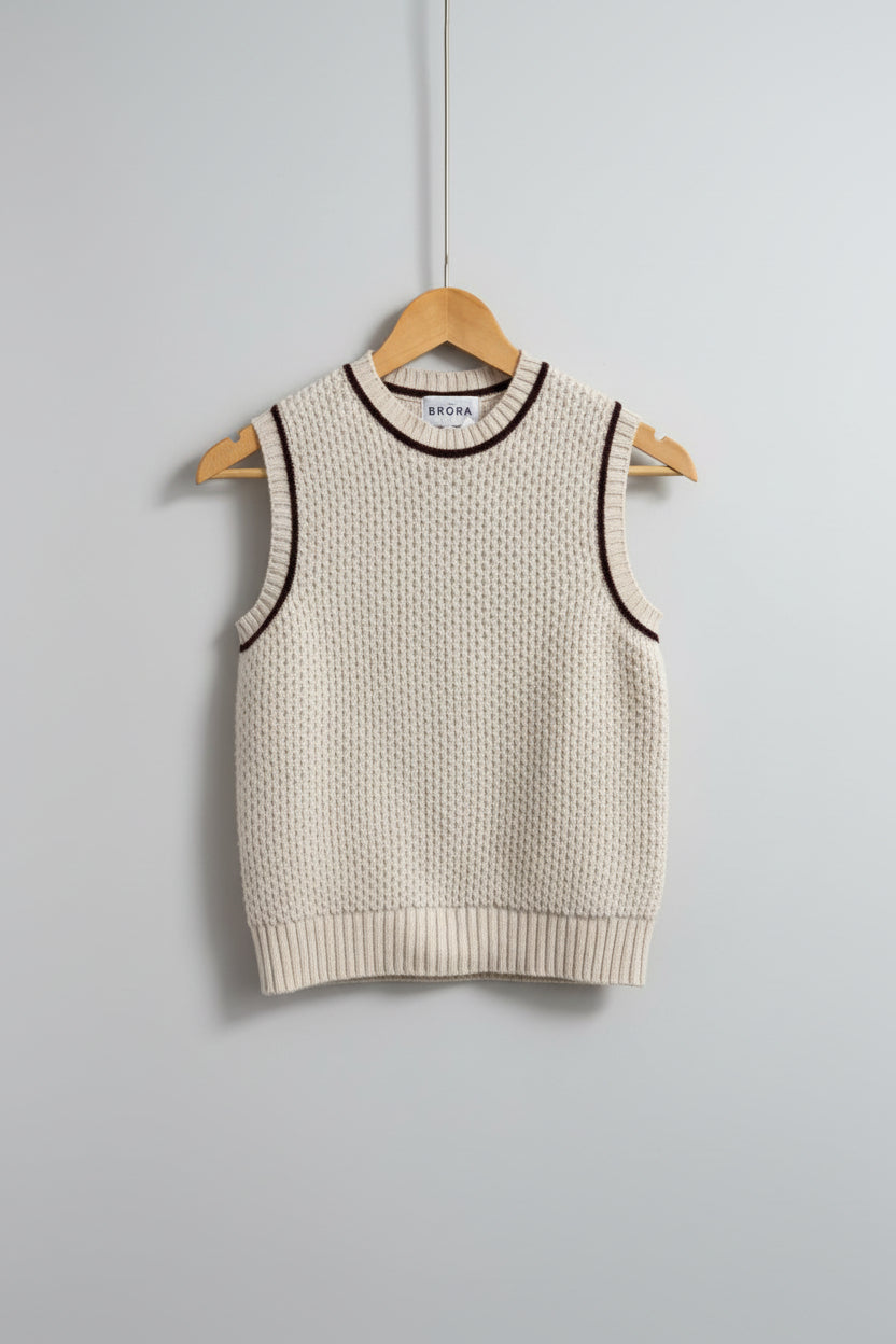 Brora Cream & Burgundy Sweater Vest Wool UK 8 EU 36