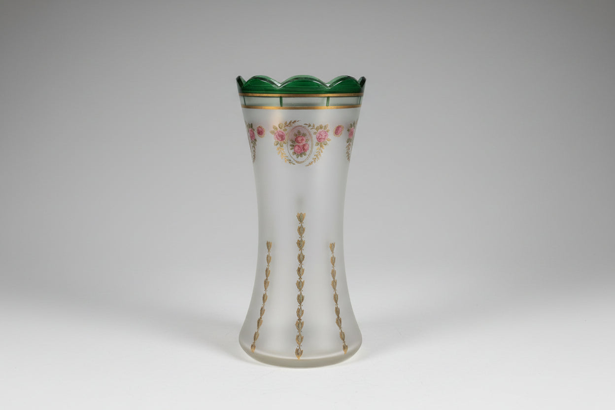Vintage Frosted Hand Painted Glass Vase Used Good Condition