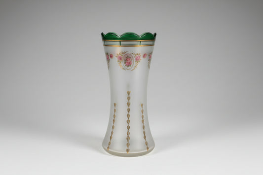 Vintage Frosted Hand Painted Glass Vase Used Good Condition