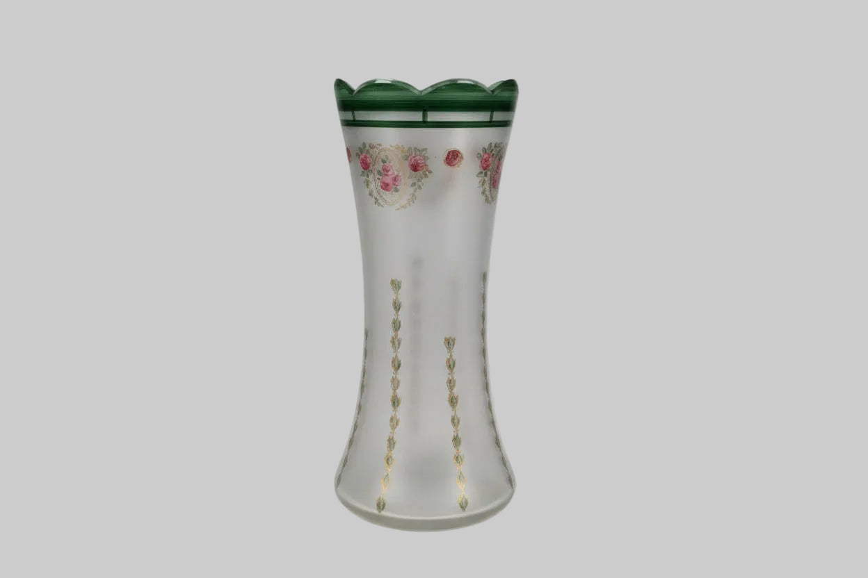 Vintage Frosted Hand Painted Glass Vase Used Good Condition