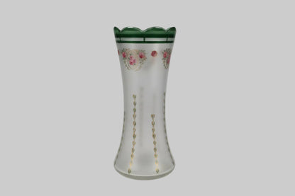 Vintage Frosted Hand Painted Glass Vase Used Good Condition