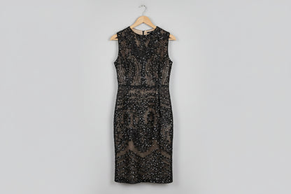 Phase Eight Black Lace Sequin Dress UK 10 EU 38 Fitted Party Formal