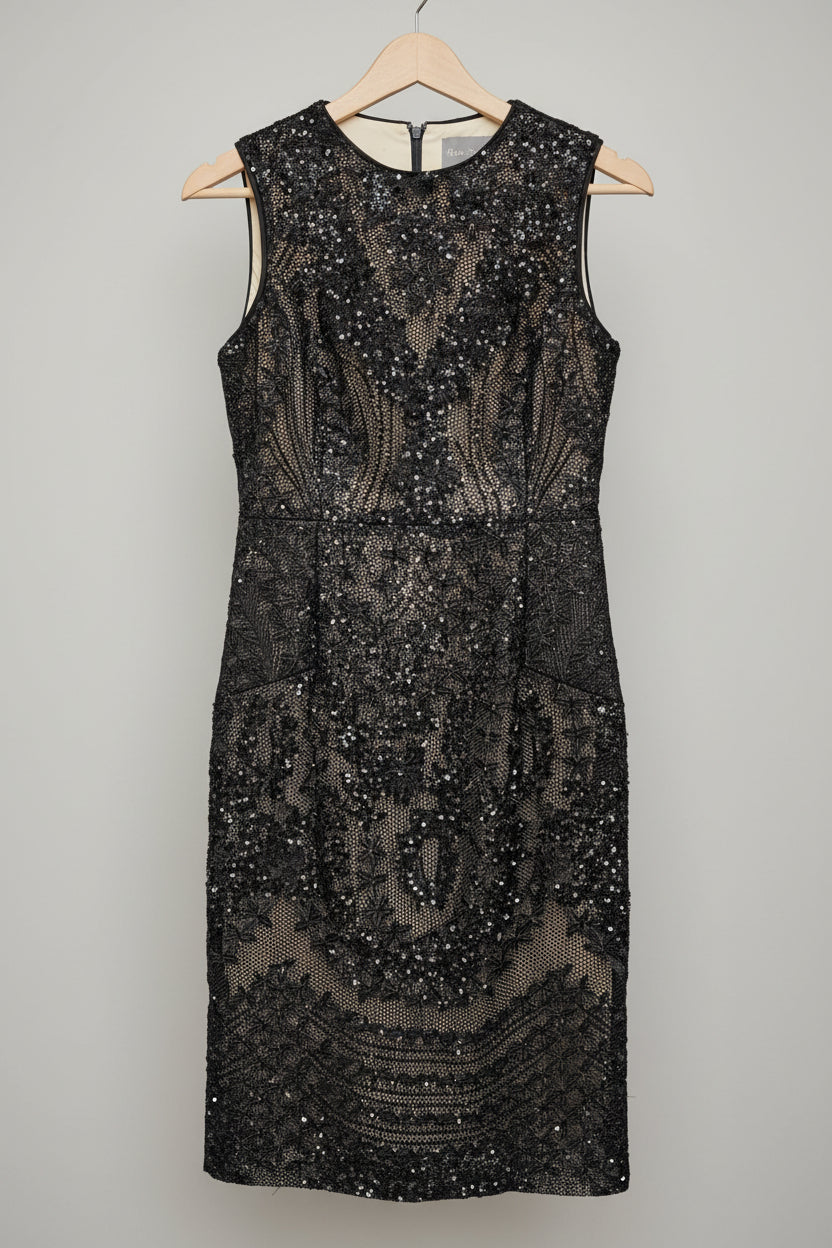 Phase Eight Black Lace Sequin Dress UK 10 EU 38 Fitted Party Formal