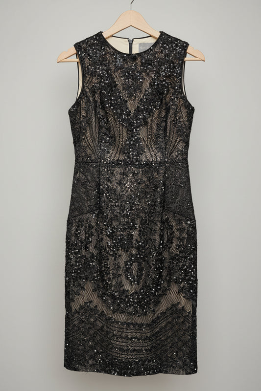 Phase Eight Black Lace Sequin Dress UK 10 EU 38 Fitted Party Formal
