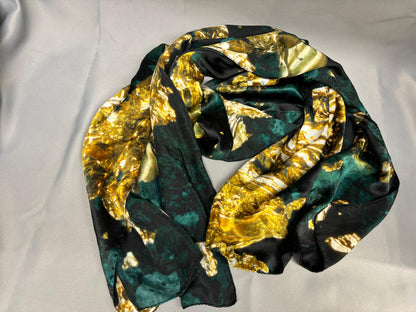 Weston Silk Scarf - Green & Yellow - Hand-Rolled Edges Abstract Print