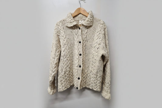 Vintage Emerald Design (M) Cream Cable Knit Button Down Sweater Cardigan Medium