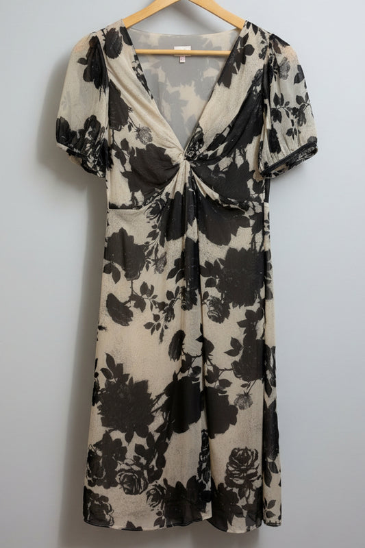 Whistles 100% Silk Floral twist Front Dress SIZE 10 used vgc
