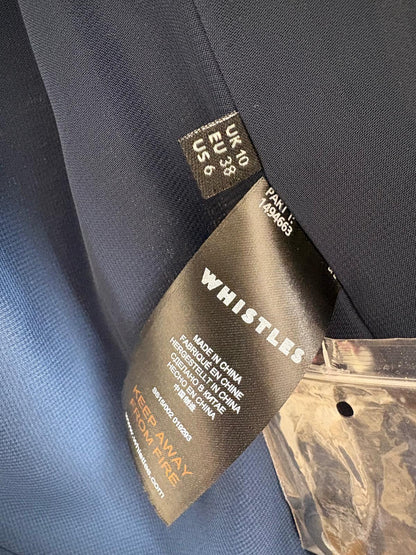 Whistles Navy Linen Women's Blazer Jacket UK 10 EU 38 Used VGC Blue Double Breasted